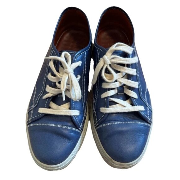 Gucci Navy Blue Leather Lace Up Low Top Sneakers Size US 9.5 | uk 9.5 | It 42.5 - Picture 1 of 7